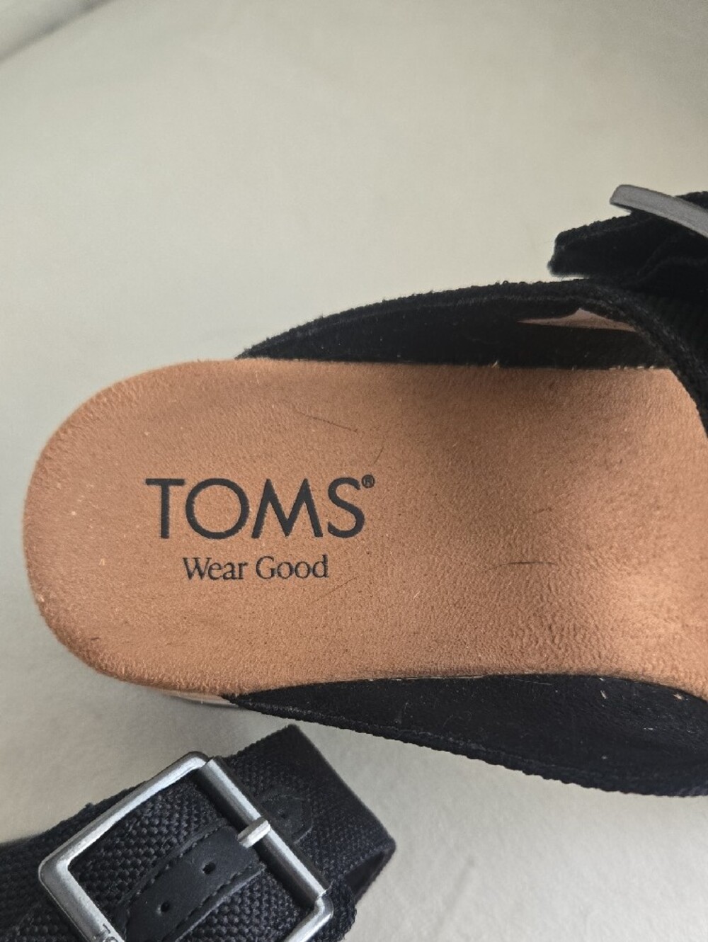 TOMS Black Canvas Platform Slide Sandals - Picture 2 of 6